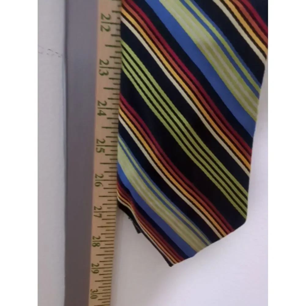 Luciano Versi Mens Silk‎ Tie Multi Color Diagonal Stripe Navy Blue Hand Made